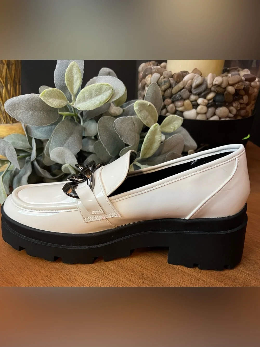 SHU SHOP Talitha Chunky Loafer Lug Sole Chain Ivory White Platform Patent 90’s